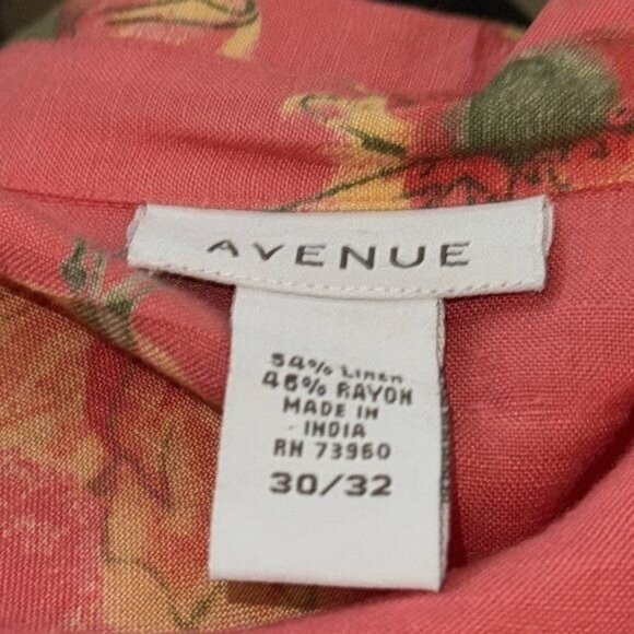 Avenue Womens Floral Print Short Sleeve Blouse Size 30/32 Linen & Rayon Pink - Picture 2 of 8